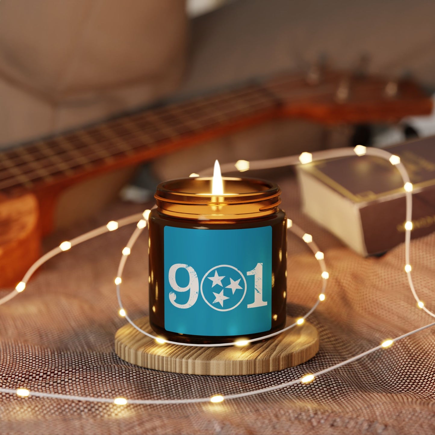 901 Scented Soy Candle | Cozy Home Decor, Gift for Friends, Relaxation, Ambient Lighting, Blue Amber Jar