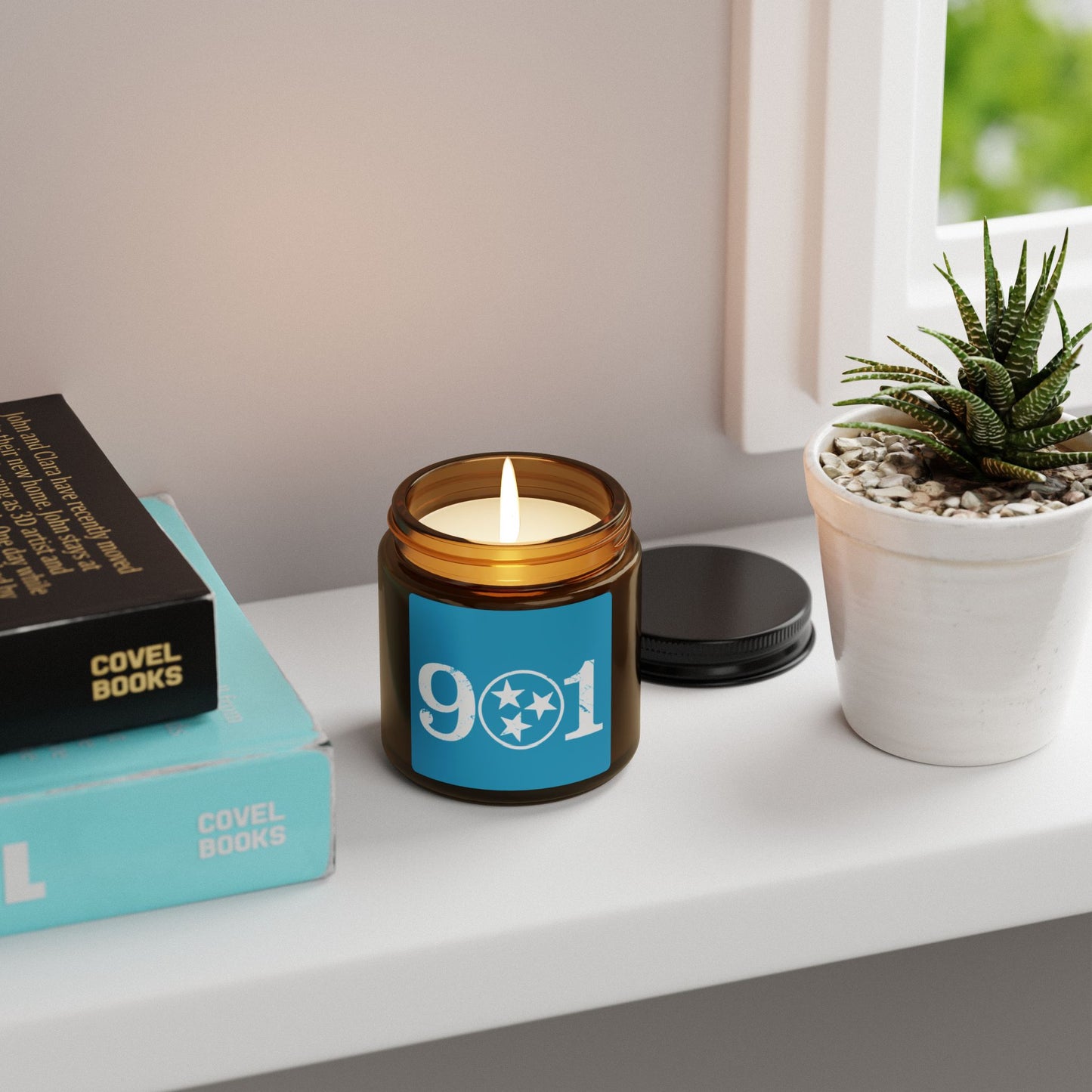 901 Scented Soy Candle | Cozy Home Decor, Gift for Friends, Relaxation, Ambient Lighting, Blue Amber Jar