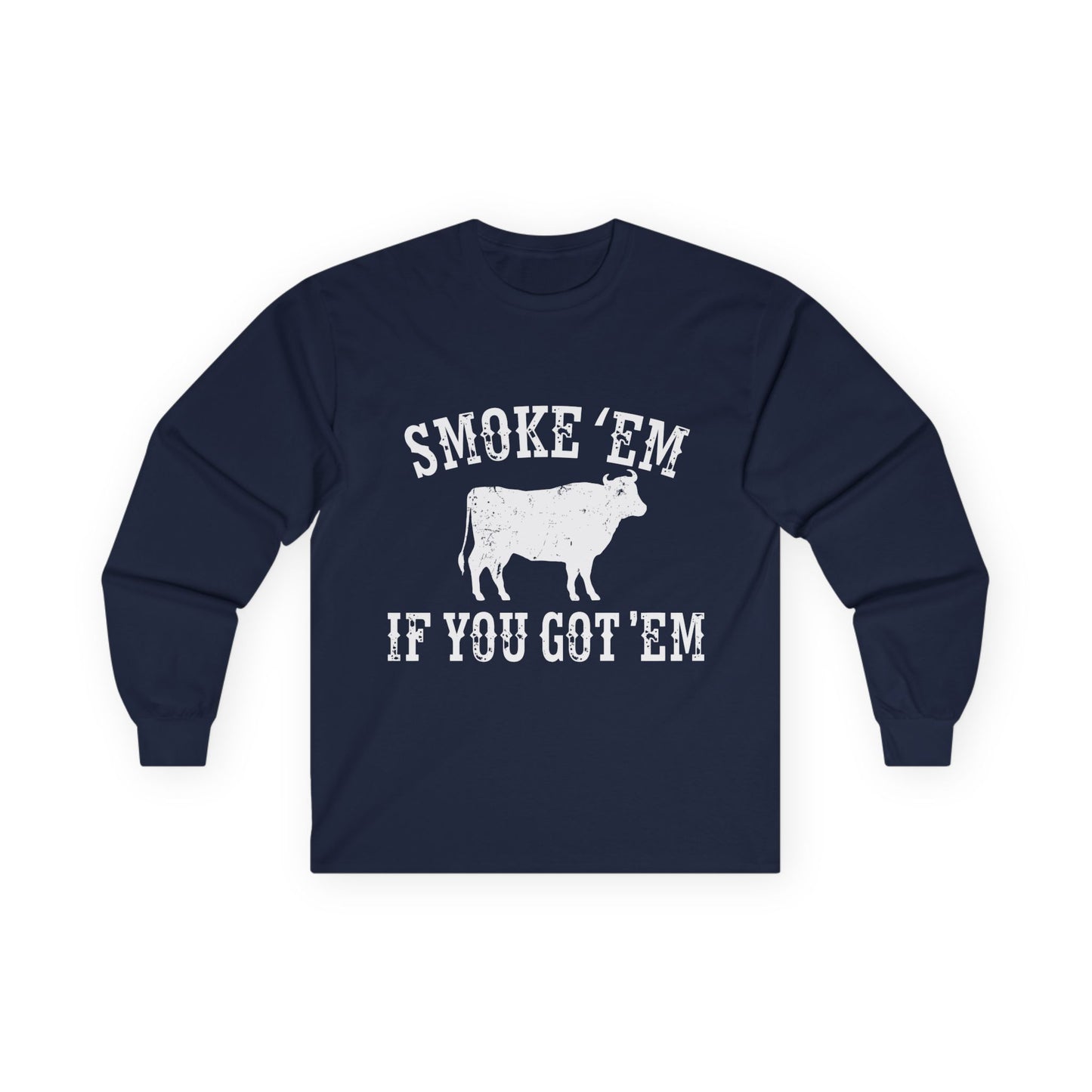 Texas 'Smoke 'Em If You Get 'Em' Vintage Cattle BBQ Graphic Long Sleeve Tee