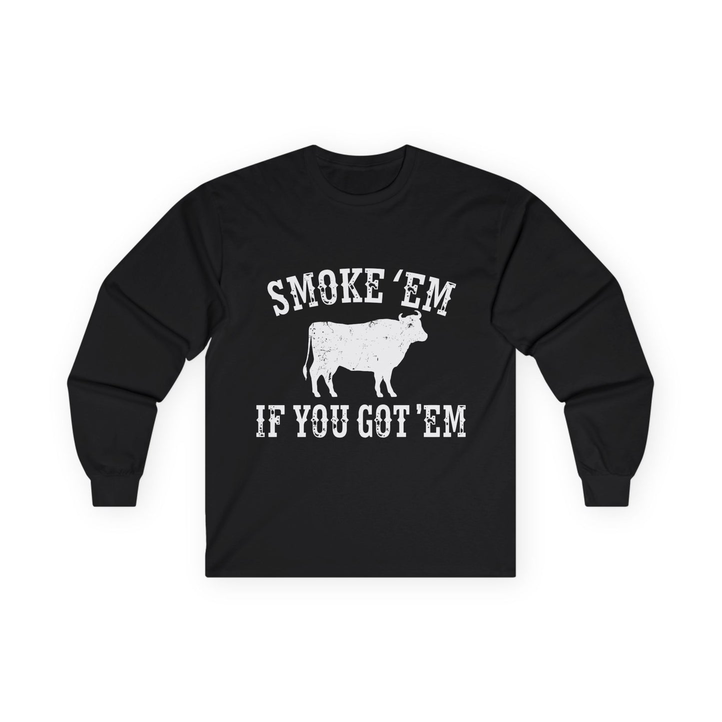 Texas 'Smoke 'Em If You Get 'Em' Vintage Cattle BBQ Graphic Long Sleeve Tee