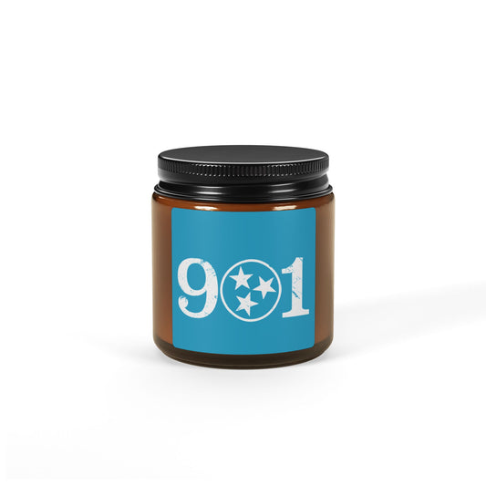 901 Scented Soy Candle | Cozy Home Decor, Gift for Friends, Relaxation, Ambient Lighting, Blue Amber Jar