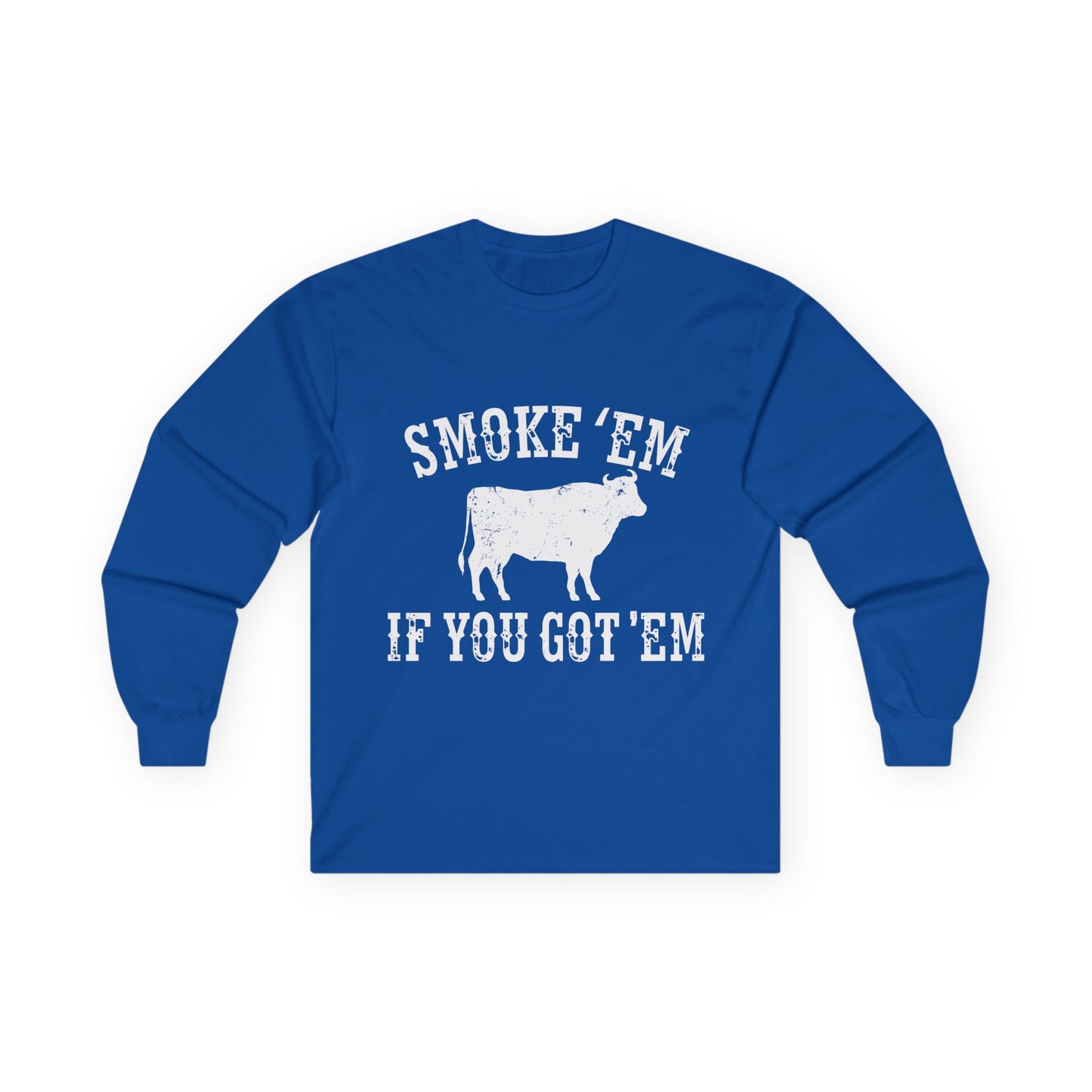 Texas 'Smoke 'Em If You Get 'Em' Vintage Cattle BBQ Graphic Long Sleeve Tee