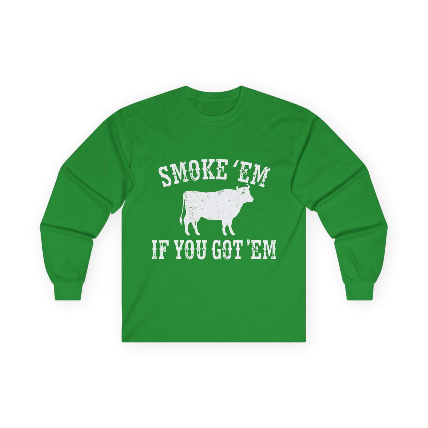 Texas 'Smoke 'Em If You Get 'Em' Vintage Cattle BBQ Graphic Long Sleeve Tee