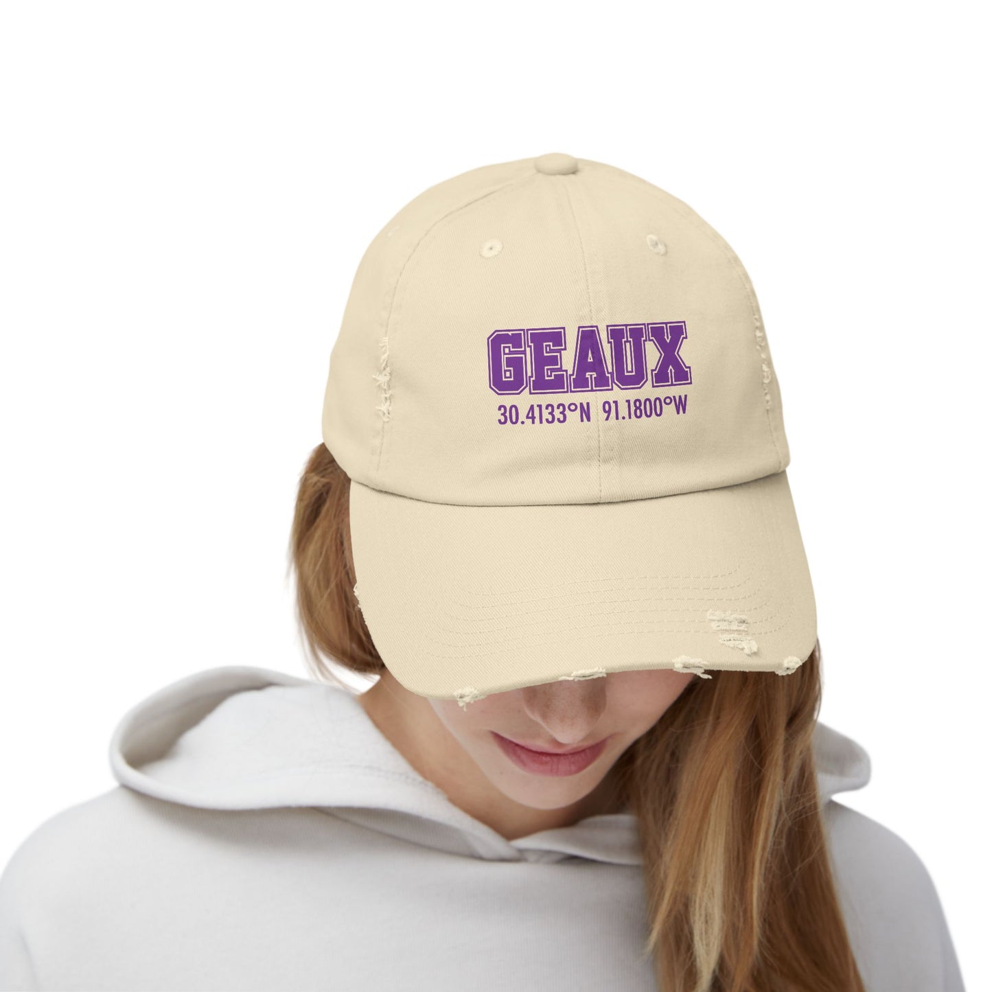 LSU GEAUX Coordinates Unisex Distressed Cap - Geaux Louisiana Coordinates Hat