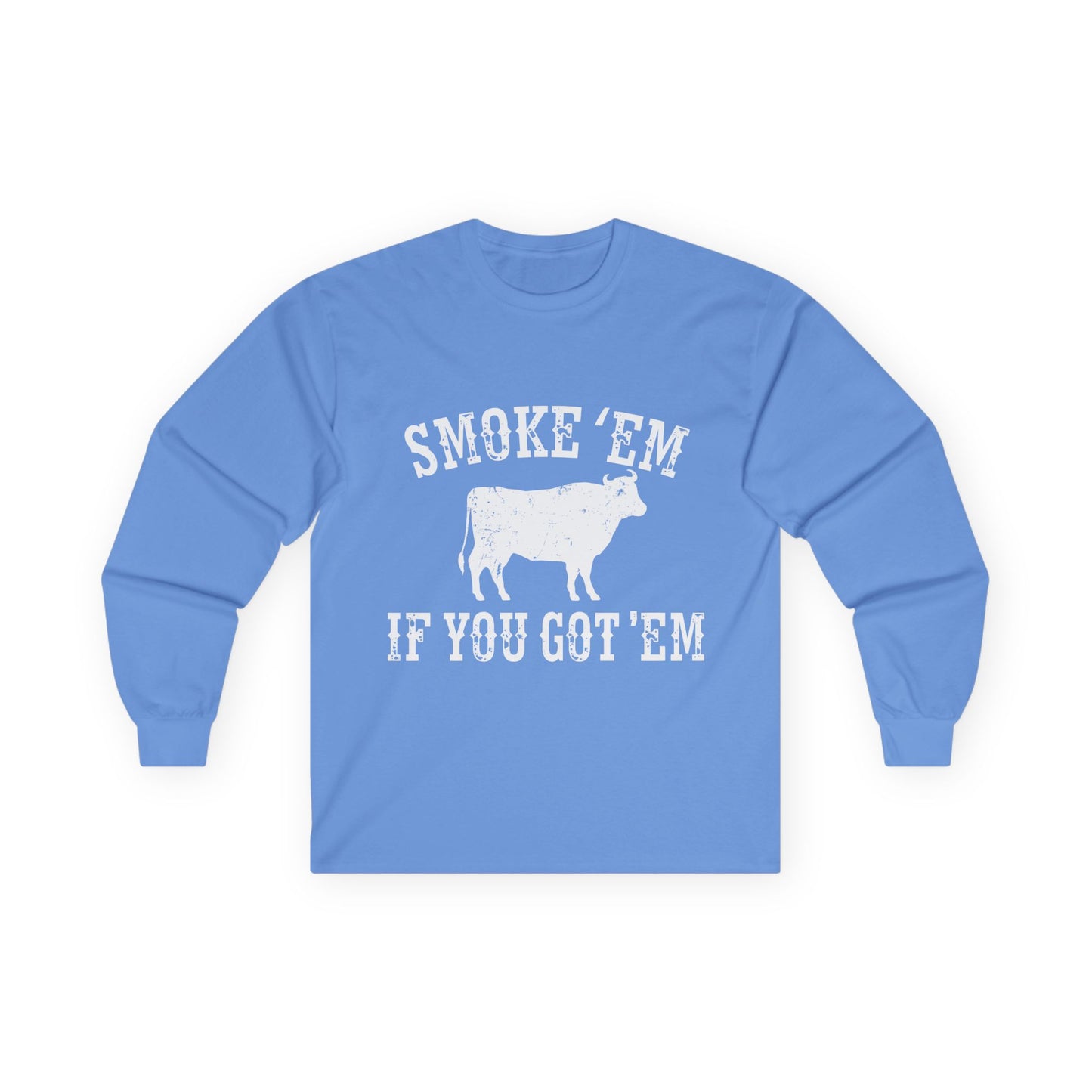 Texas 'Smoke 'Em If You Get 'Em' Vintage Cattle BBQ Graphic Long Sleeve Tee