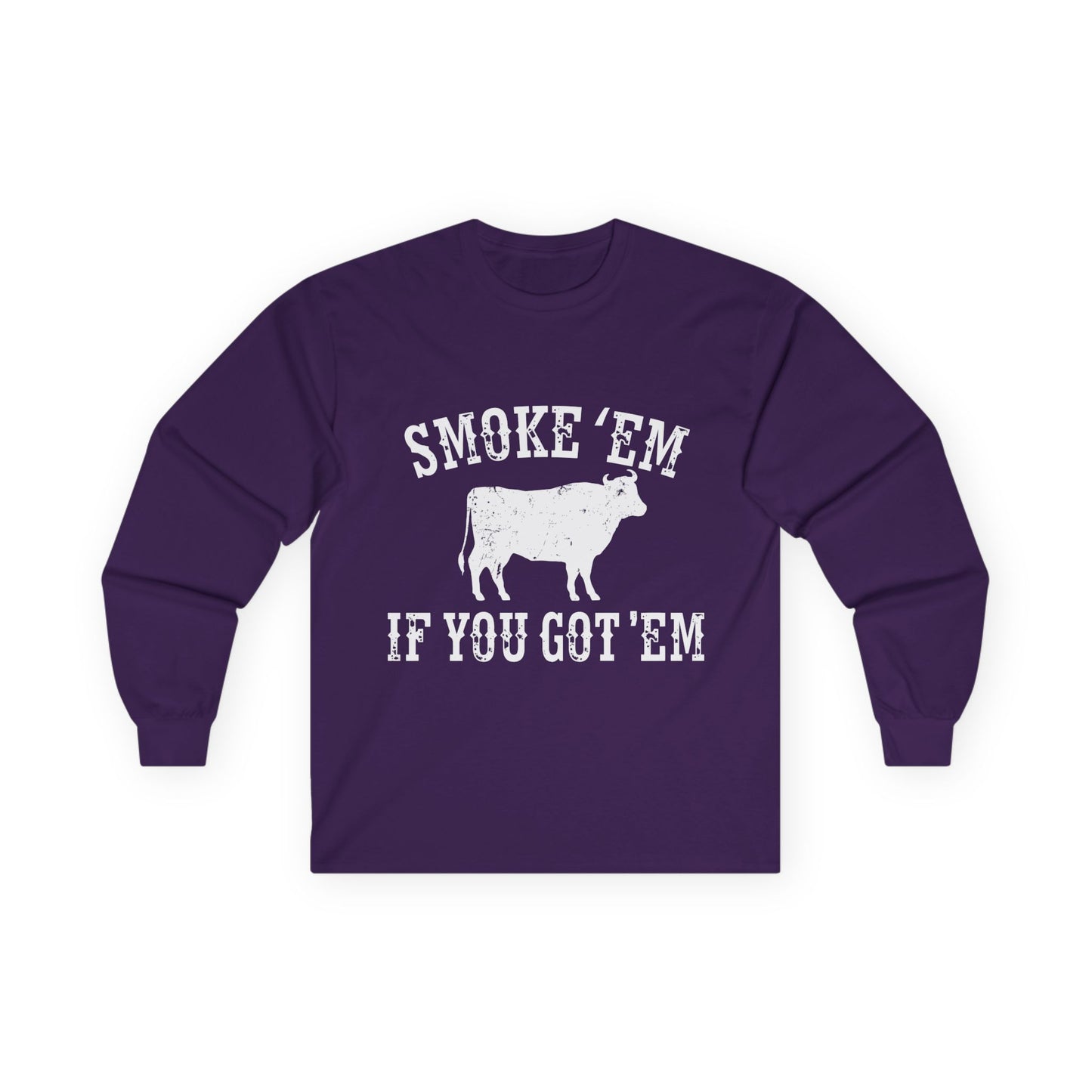 Texas 'Smoke 'Em If You Get 'Em' Vintage Cattle BBQ Graphic Long Sleeve Tee