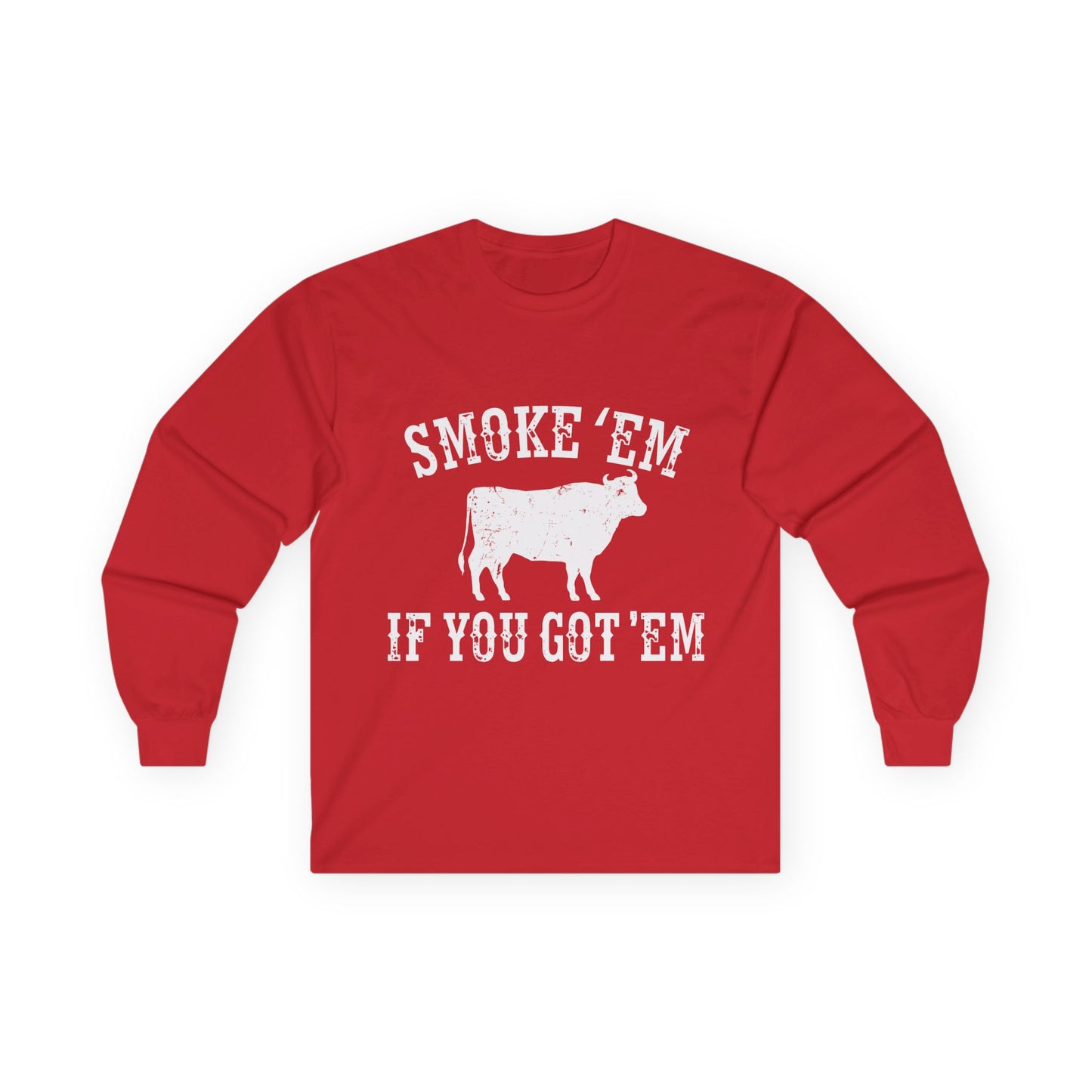 Texas 'Smoke 'Em If You Get 'Em' Vintage Cattle BBQ Graphic Long Sleeve Tee